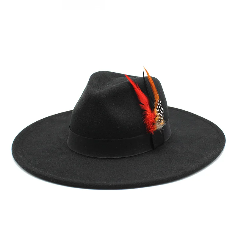 spring autumn fashion with chain wide brim Women's cap hats Men's panama headgear chapel beach Wedding picture Jazz Hat feather
spring autumn fashion with chain wide brim Women's cap hats Men's panama headgear chapel beach Wedding picture Jazz Hat feather