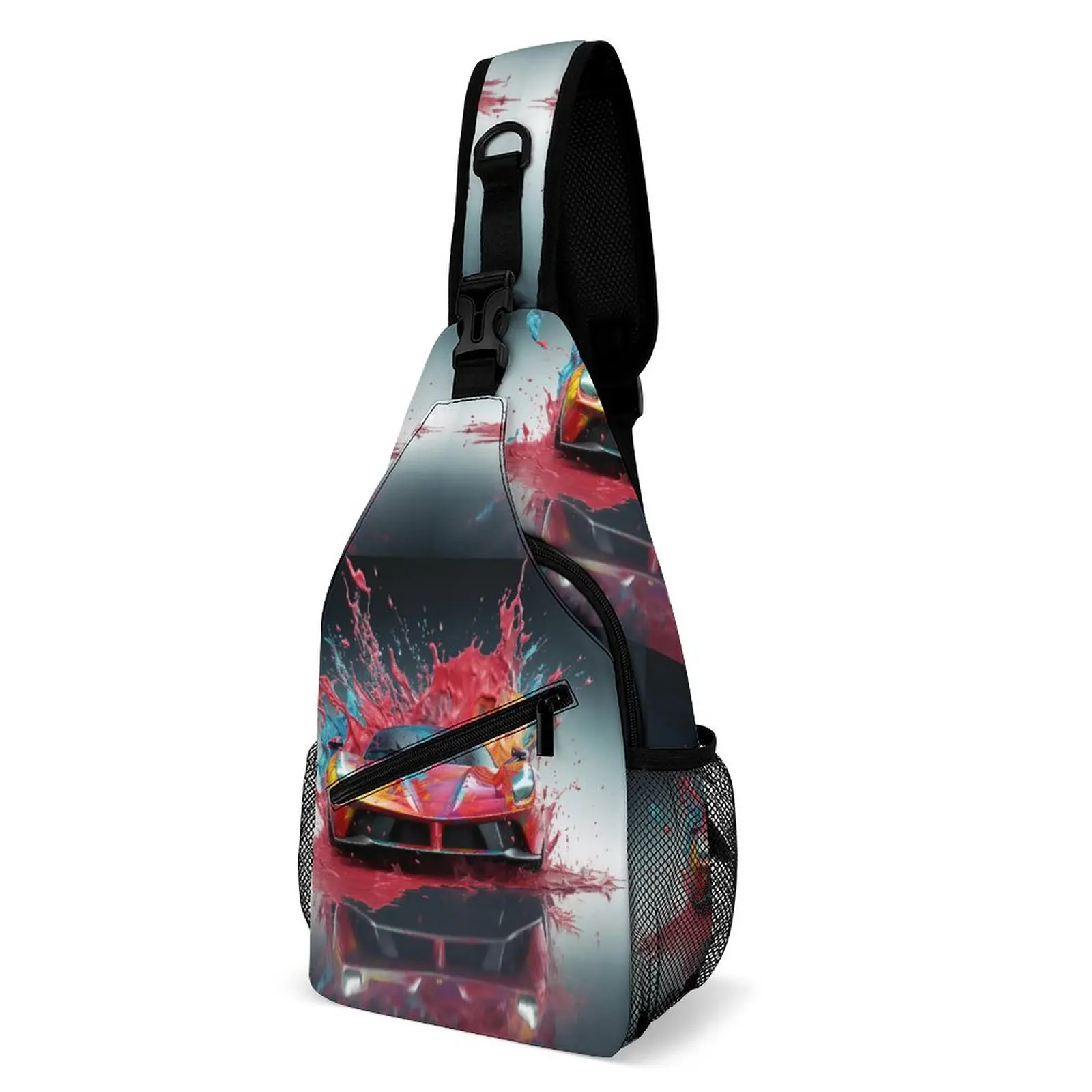 

Passionate Sports Car Shoulder Bags Explosion Liquid Splash Vintage Chest Bag Male Sports Sling Bag University Print Small Bags