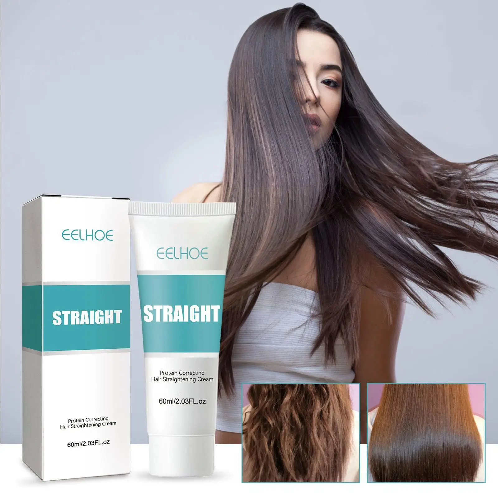 

60ml Keratin Hair Straightening Cream Professional Smoothing Correction Protein Treatment Curly Cream Damaged Hair Faster C Y7P3