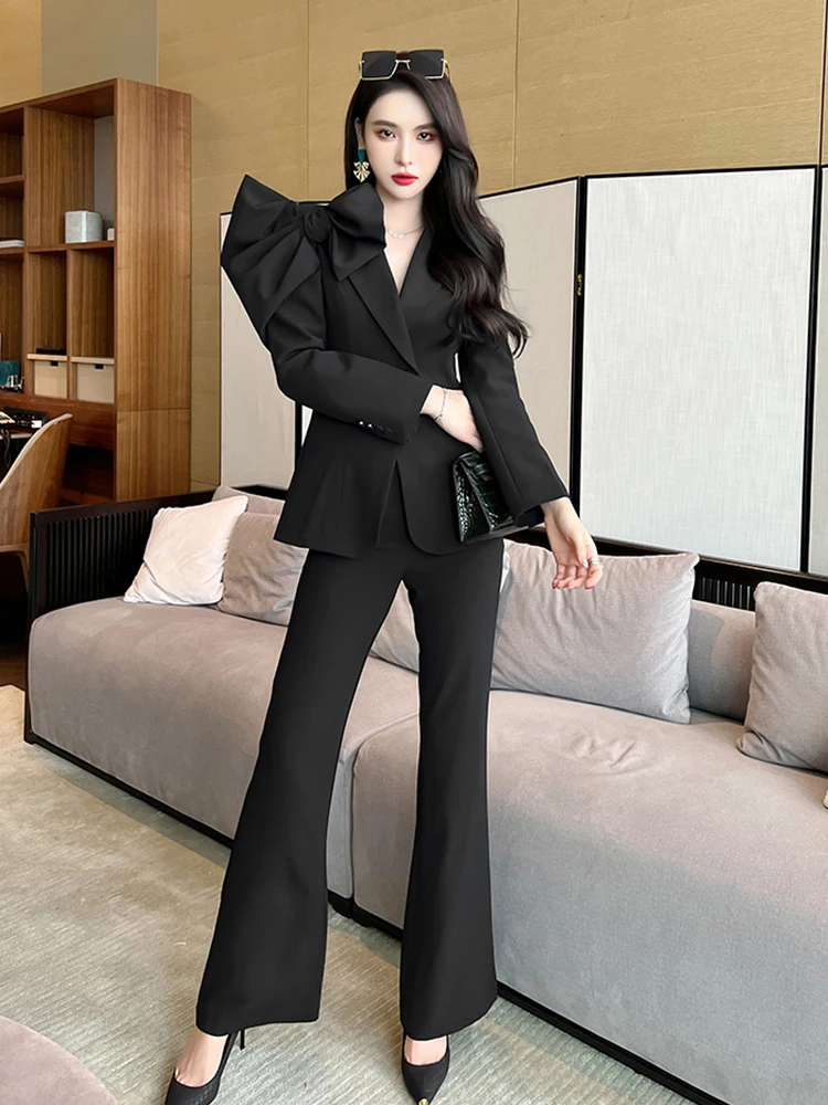 korean style elegant Trouser Suits for women Temperament elegant Black Single Button Coat Blazer Flare Pants Female 2 Pieces Set
korean style elegant Trouser Suits for women Temperament elegant Black Single Button Coat Blazer Flare Pants Female 2 Pieces Set