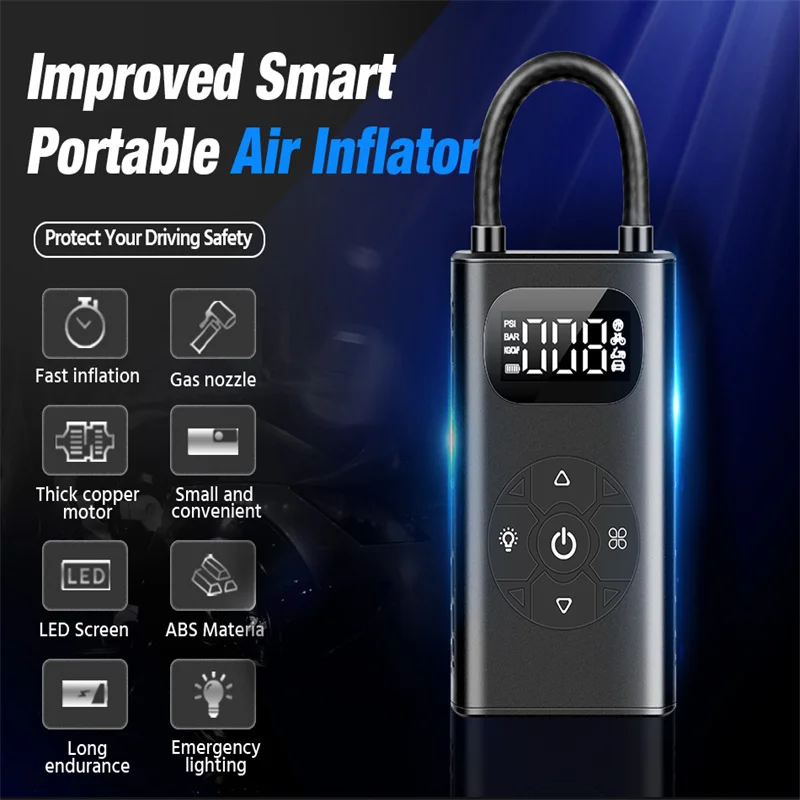 Mini Intelligent Digital Display Vehicle Inflator Portable Inflator Wireless Electric Inflator Charging Treasure Flashlight
Mini Intelligent Digital Display Vehicle Inflator Portable Inflator Wireless Electric Inflator Charging Treasure Flashlight