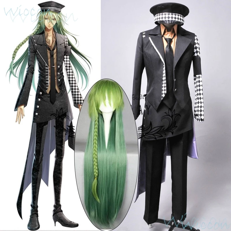 Длинный парик в стиле аниме Естественная амнезия Ukyo черное пальто шляпа галстук