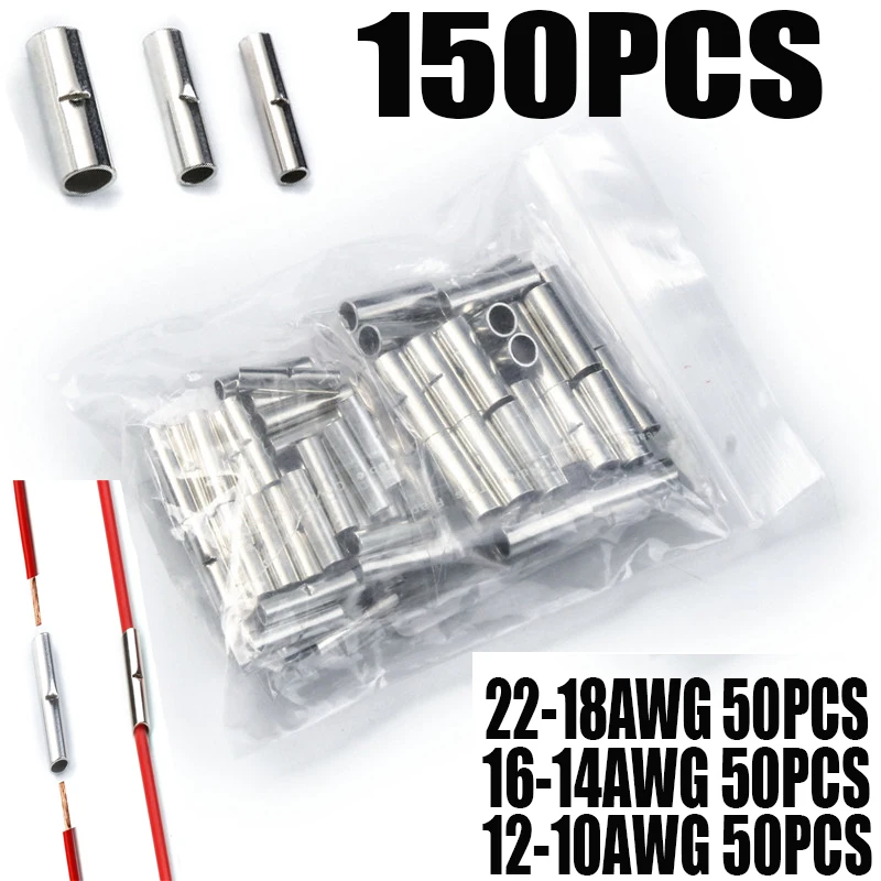 150Pcs Butt Wire Connector AWG 22-10 Copper Tinned Splice Crimp Terminal Sleeve Bare Terminals Crimping Connector Kit
150Pcs Butt Wire Connector AWG 22-10 Copper Tinned Splice Crimp Terminal Sleeve Bare Terminals Crimping Connector Kit