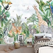 Milofi professional 3d wallpaper mural hand-painted Nordic forest small animal illustration childrens wall home decoration