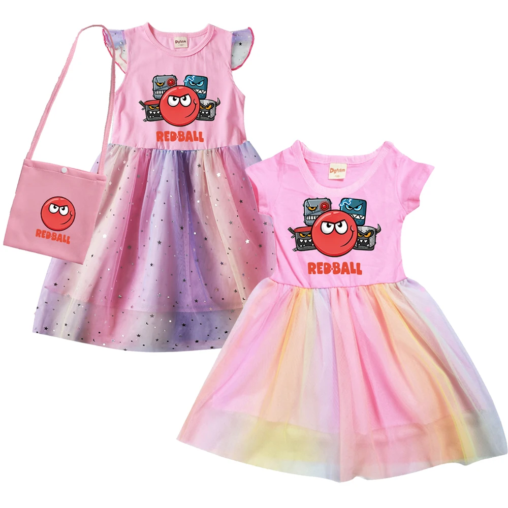 Cartoon Red Ball 4 Baby Girl Dresses Kids Game Red Ball Clothes Cosplay Costume Children Fly Sleeve Casual Dress + Small Bag 
Cartoon Red Ball 4 Baby Girl Dresses Kids Game Red Ball Clothes Cosplay Costume Children Fly Sleeve Casual Dress + Small Bag