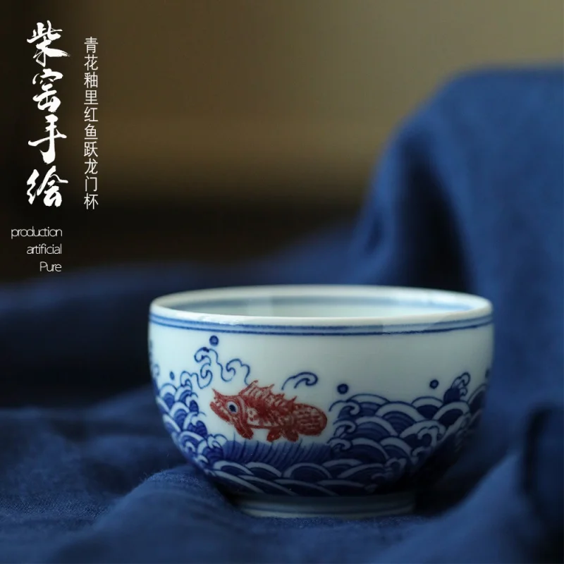 

Yuyue Sihai античная Ручная роспись сине-белая чайная чашка кунг-фу Мастер чашка один Цзиндэчжэнь ручная работа керамический чайный набор