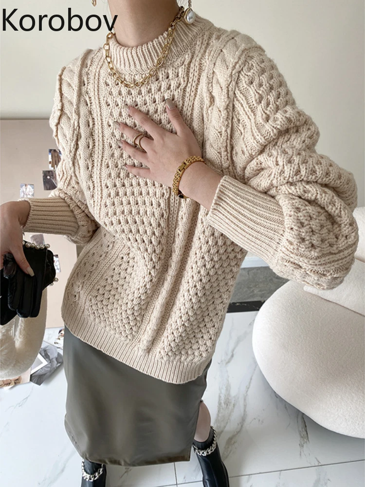 Korobov Coarse Twist Knitted Sweater Lazy Wind Temperament Simple Gentle Vintage Commute Solid Color Autumn Sueters De Mujer
Korobov Coarse Twist Knitted Sweater Lazy Wind Temperament Simple Gentle Vintage Commute Solid Color Autumn Sueters De Mujer