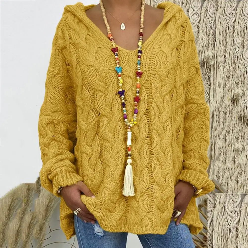 Sweaters Autumn Hooded V-Neck Long Sleeves Twist Knitted Hoodie Autumn Winter Solid Color Loose Sweater Jumper Female Clothing
Sweaters Autumn Hooded V-Neck Long Sleeves Twist Knitted Hoodie Autumn Winter Solid Color Loose Sweater Jumper Female Clothing