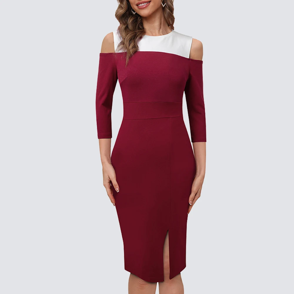 Spring Women Fashion Cold Shoulder Contrast Color Dresses Cocktail Party Elegant Bodycon Sheath Dress HB739
Spring Women Fashion Cold Shoulder Contrast Color Dresses Cocktail Party Elegant Bodycon Sheath Dress HB739