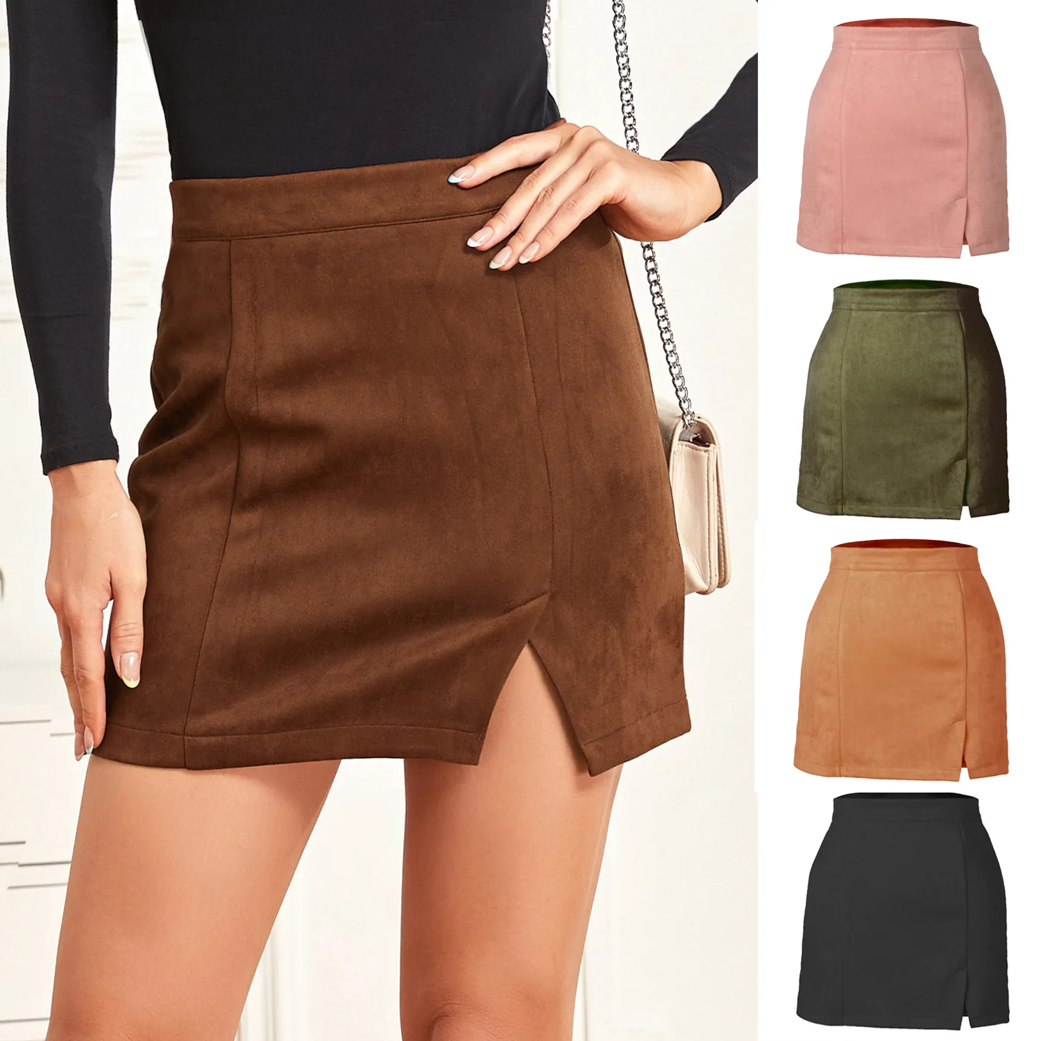 Woman Suede Zipper Bandage Slim Sexy Mini Autumn Winter New Korean High Waist Casual Solid A-line Slits Brown Bodycon Skirts
Woman Suede Zipper Bandage Slim Sexy Mini Autumn Winter New Korean High Waist Casual Solid A-line Slits Brown Bodycon Skirts