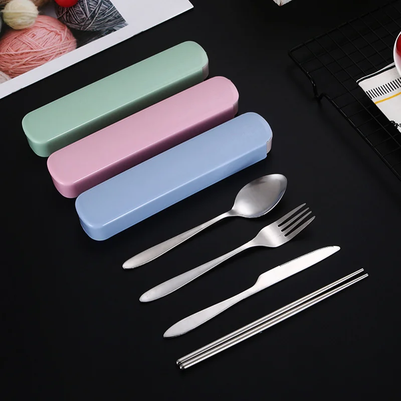 4 шт многоразовый набор посуды Нержавеющая сталь посуда палочки вилка ложка