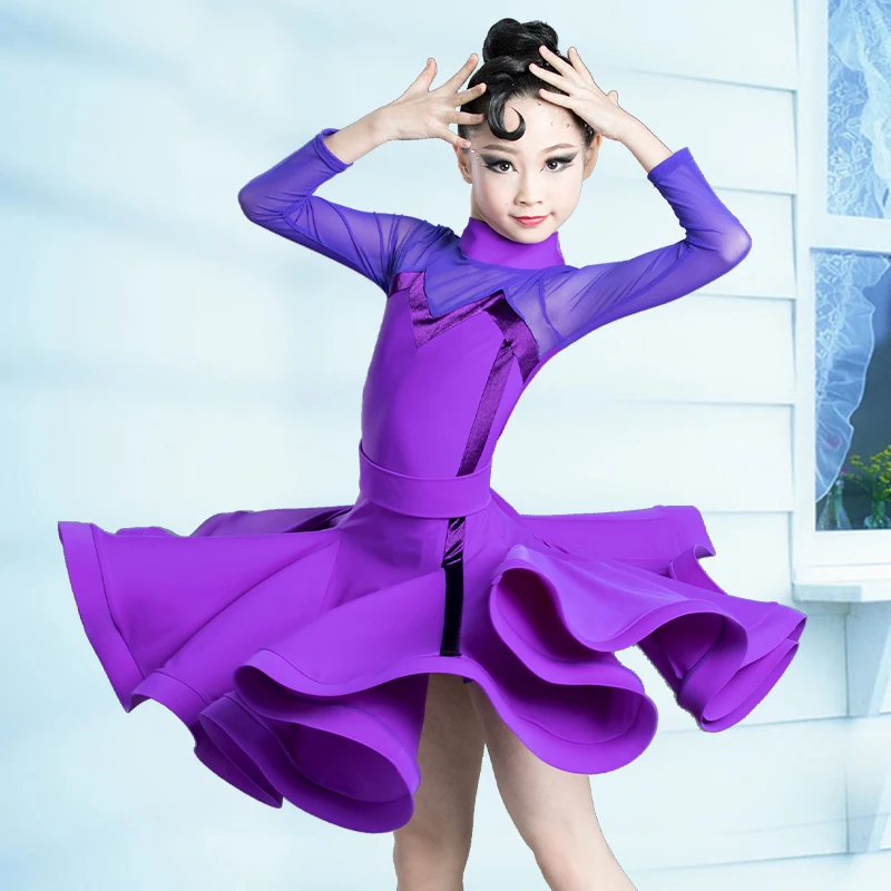 New Children'S Latin Dance Clothes Mesh Sleeve One-Piece Skirt Girls Latin Dance Competition Clothes Performance Outfits DQS8755
New Children'S Latin Dance Clothes Mesh Sleeve One-Piece Skirt Girls Latin Dance Competition Clothes Performance Outfits DQS8755