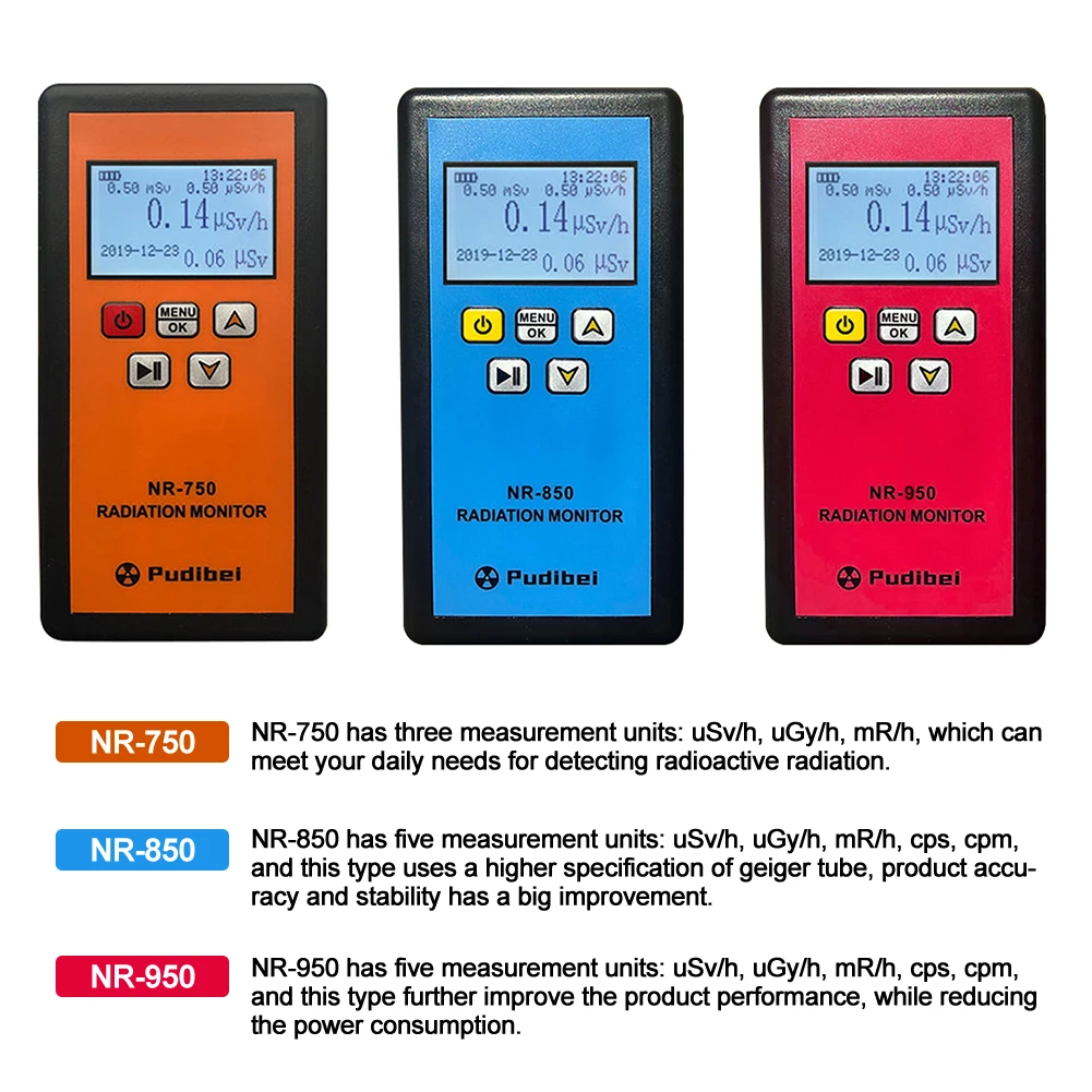 

NR-750 850 950 Nuclear Radiation Detector LCD Display Radioactive Tester Geiger Counter β Y X-ray Detection Sound Vibrations