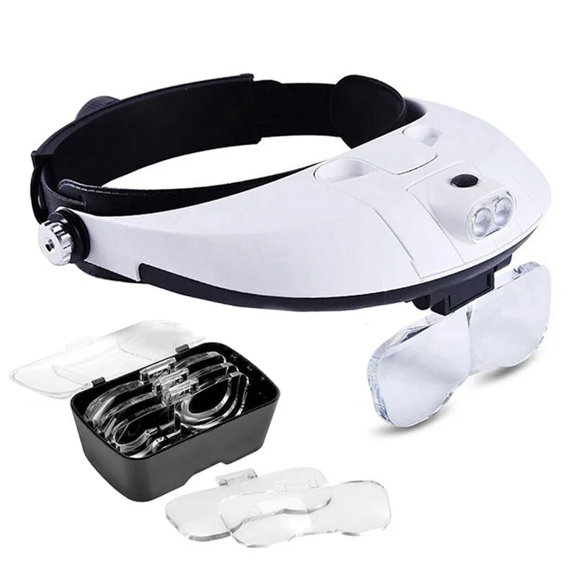 

Head-mounted LED light magnifying glass can replace the maintenance reading glasses 5 kinds of multiple replaceable lenses