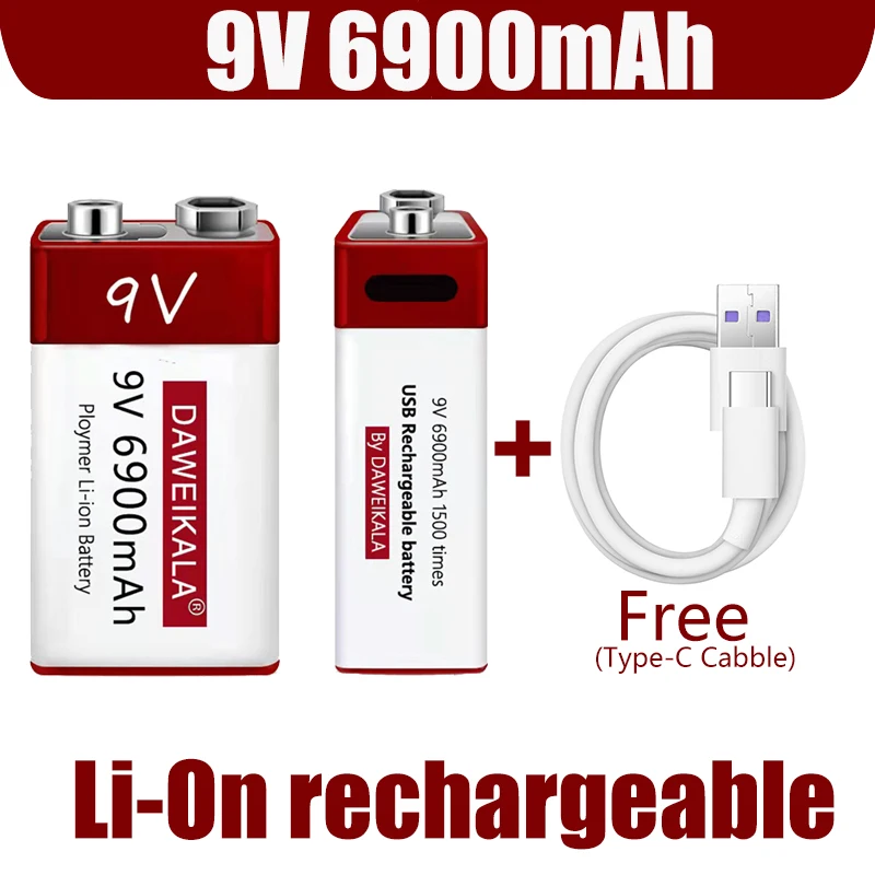 9V Battery 6900mAh li-ion Rechargeable battery Type-C Batteries 9v USB lithium for Multimeter Microphone Toy Remote Control
9V Battery 6900mAh li-ion Rechargeable battery Type-C Batteries 9v USB lithium for Multimeter Microphone Toy Remote Control