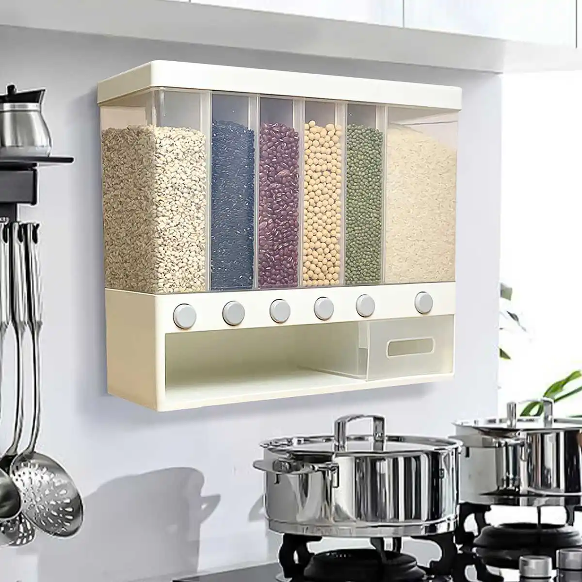 10KG Wall-Mounted Seperated Grain Cereal Can Rice Storage Box Metering Dry Food Dispenser Jar Kitchen Tank Airtight Container
10KG Wall-Mounted Seperated Grain Cereal Can Rice Storage Box Metering Dry Food Dispenser Jar Kitchen Tank Airtight Container