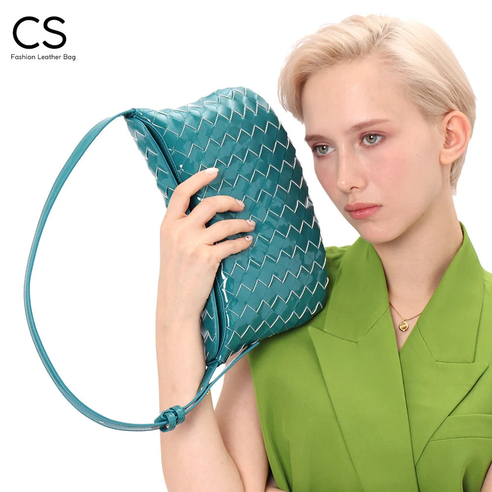 CS Patent Genuine Leather Half Moon Cover Underarm Shoulder Bags Women Handmade Weave Purses Shiny Cowhide Flap Purse Handbags
CS Patent Genuine Leather Half Moon Cover Underarm Shoulder Bags Women Handmade Weave Purses Shiny Cowhide Flap Purse Handbags