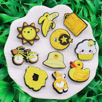 1Pcs PVC Duck Banana Dog Moon Yellow Series Shoe Button Charms for Croc Jibz Broccoli Kids Accessories DIY Party Gifts