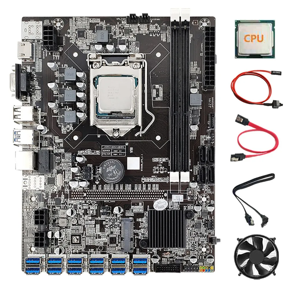 B75 12 Card BTC Mining Motherboard with Random CPU+CPU Fan+Switch Cable+2X SATA Cable 12 USB3.0 LGA1155 DDR3 RAM SATA3.0
B75 12 Card BTC Mining Motherboard with Random CPU+CPU Fan+Switch Cable+2X SATA Cable 12 USB3.0 LGA1155 DDR3 RAM SATA3.0