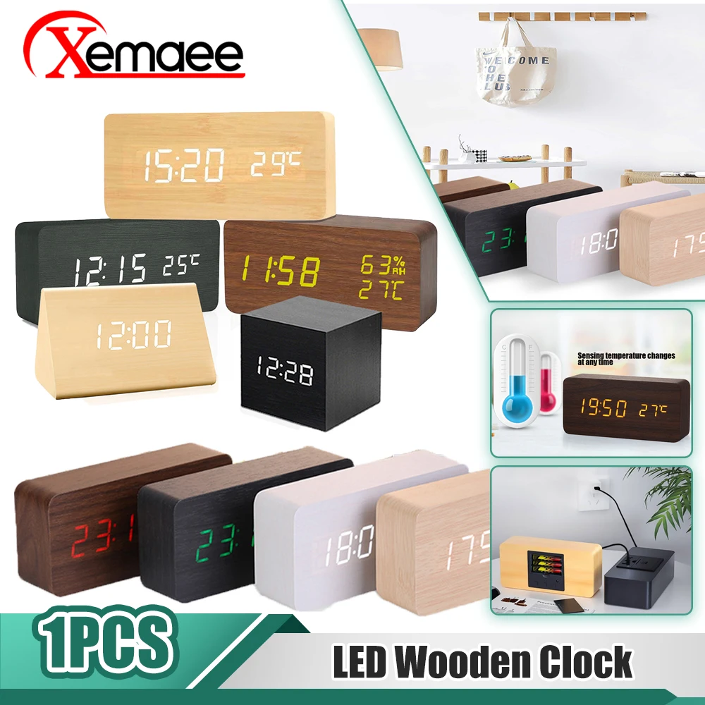 Alarm Clock LED Wooden Digital Table Clock Voice Control Wood Despertador USB/AAA Powered Electronic Desktop Clocks
Alarm Clock LED Wooden Digital Table Clock Voice Control Wood Despertador USB/AAA Powered Electronic Desktop Clocks