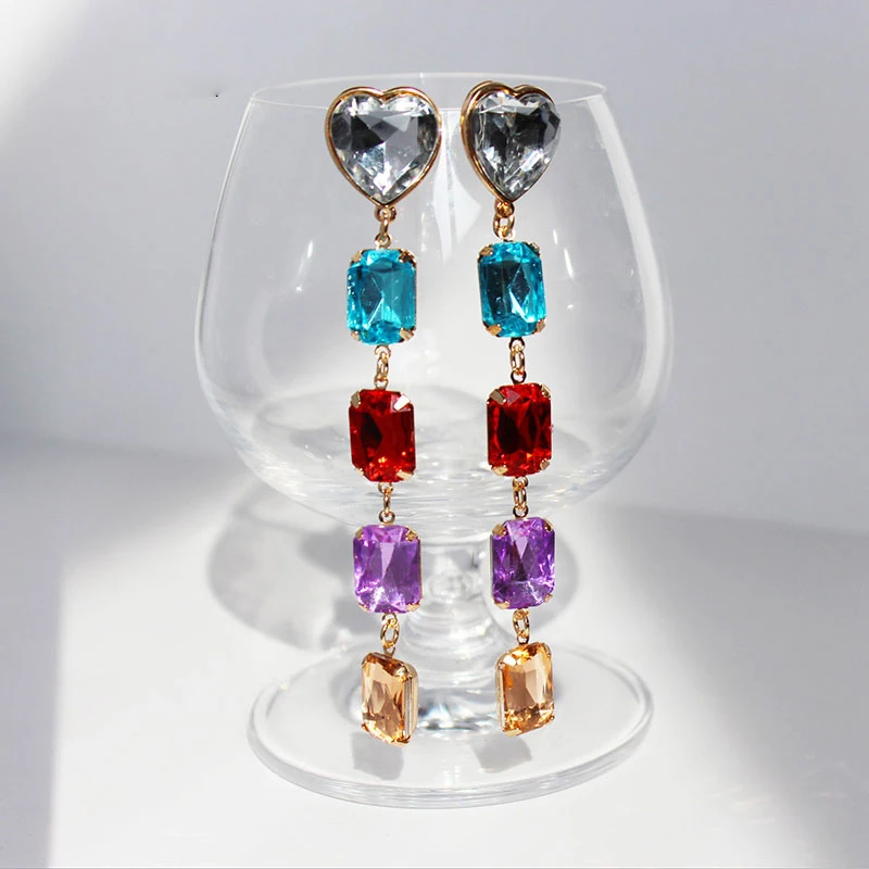Colorful Long Tassel Full Rhinestone Heart Drop Earring for Women Rainbow Crystal Geometric Dangle Earrings Fashion Jewelry Gift 
Colorful Long Tassel Full Rhinestone Heart Drop Earring for Women Rainbow Crystal Geometric Dangle Earrings Fashion Jewelry Gift