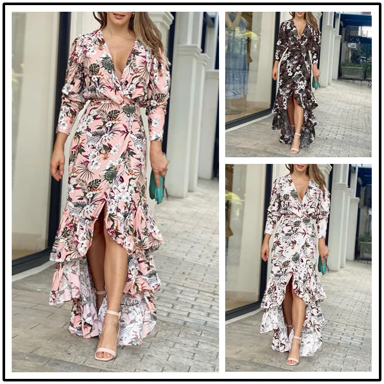 Женское платье-макси с V-образным вырезом и длинным рукавом
Женское платье-макси с V-образным вырезом и длинным рукавом