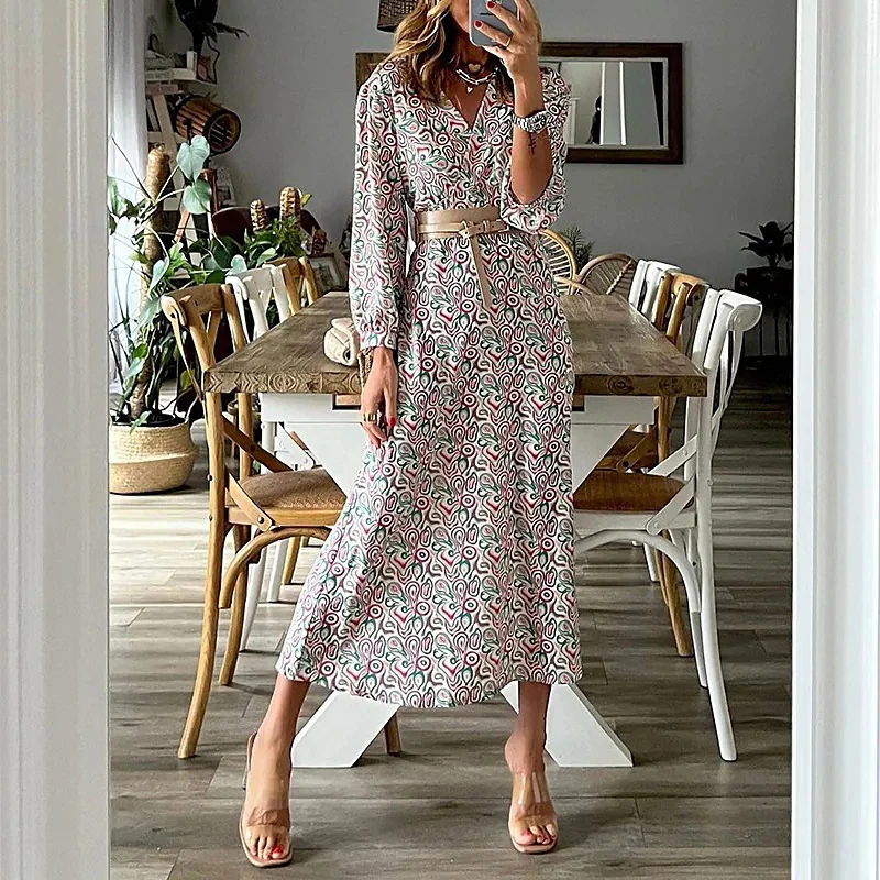2023 Autumn Women Vintage Pattern Printed Boho Long Dress Elegant Ladies Slim Maxi Dress Sexy V Neck Long Sleeve Commute Dress
2023 Autumn Women Vintage Pattern Printed Boho Long Dress Elegant Ladies Slim Maxi Dress Sexy V Neck Long Sleeve Commute Dress