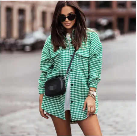Casual Loose Lapel Long Sleeve Shirt Jacket Winter Tops Fall Houndstooth Blouse High Street Plaid Shirt
Casual Loose Lapel Long Sleeve Shirt Jacket Winter Tops Fall Houndstooth Blouse High Street Plaid Shirt