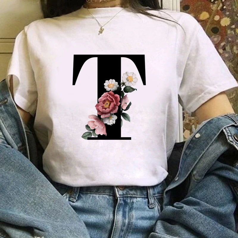Female Casual Short Sleeve Woman Tshirts Summer Ladies Tees 26 English Letters Flower Printed Women T-shirt Cartoon Tops
Female Casual Short Sleeve Woman Tshirts Summer Ladies Tees 26 English Letters Flower Printed Women T-shirt Cartoon Tops
