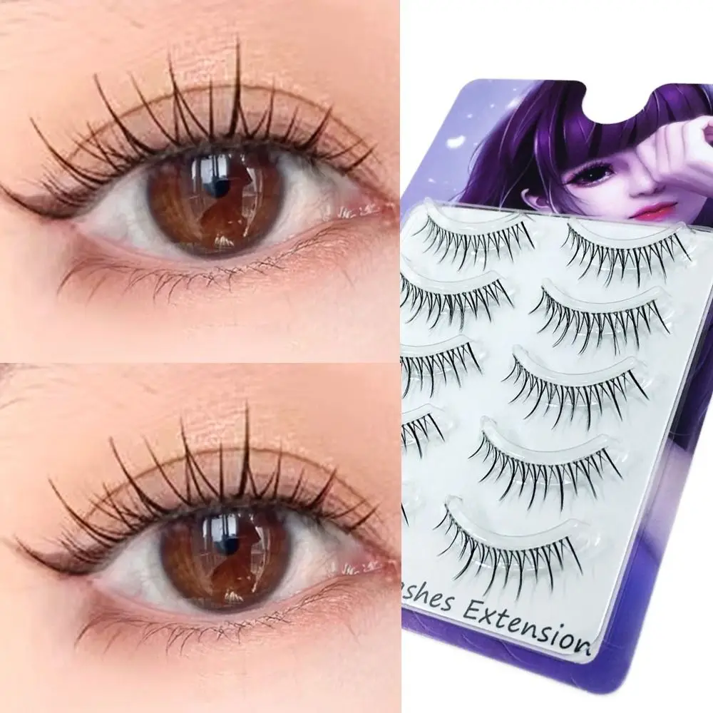 

5 Pairs Women Beauty Natural Volume TM03 A Shape False Eyelashes Manga Lashes Transparent Stem