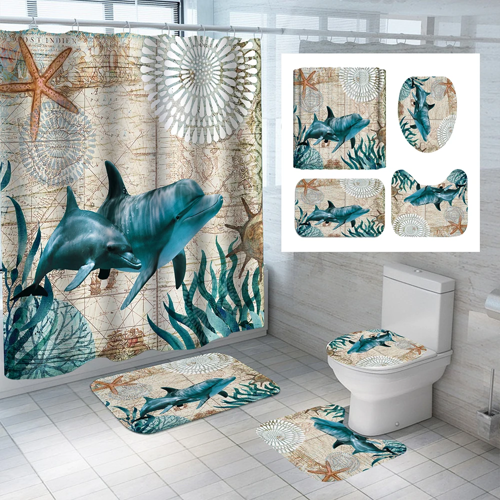 Turtle Sea Horse Dolphin Print Shower Curtain Set Bathroom Bathing Screen Anti-slip Toilet Lid Cover Carpet Rugs Home Decor Sets
Turtle Sea Horse Dolphin Print Shower Curtain Set Bathroom Bathing Screen Anti-slip Toilet Lid Cover Carpet Rugs Home Decor Sets