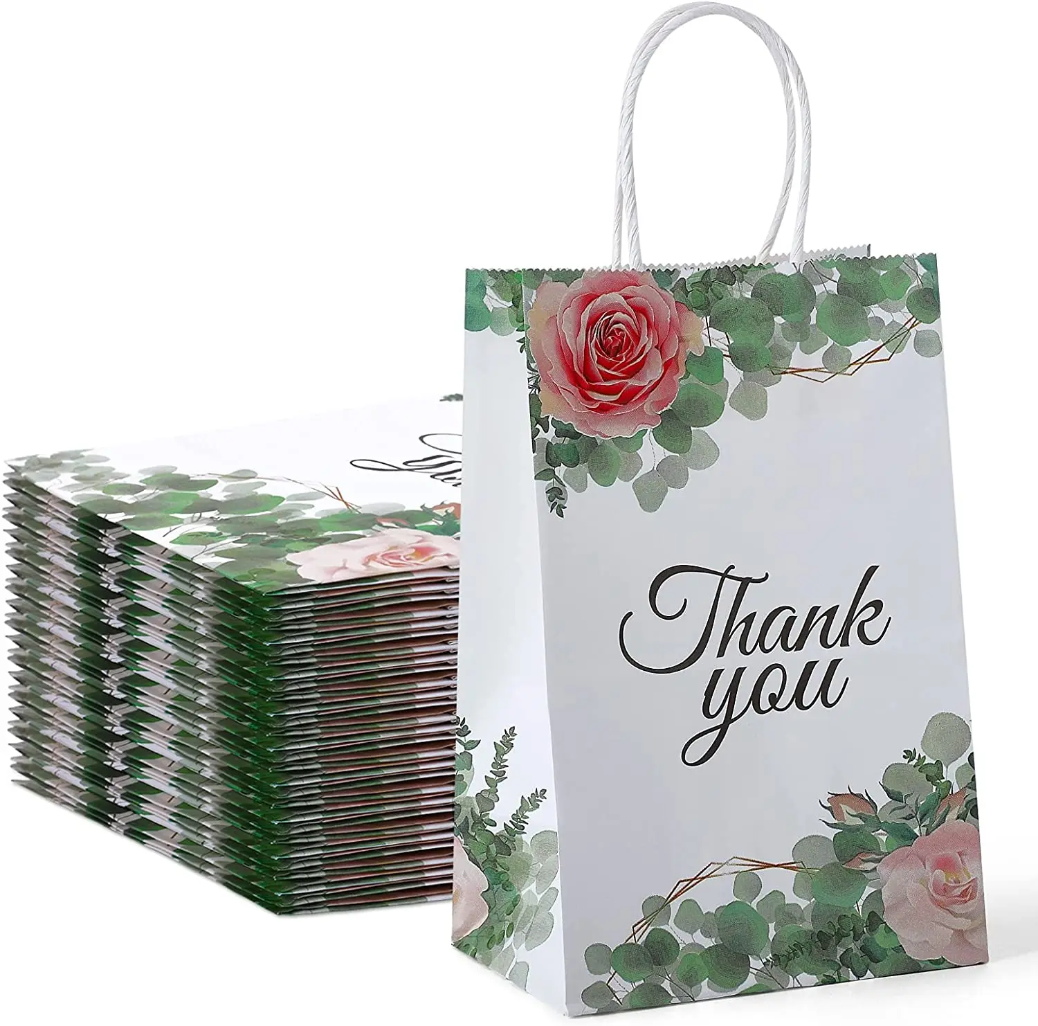 24/50Pcs Thank You Gift Packaging With Handles Rose Design White Kraft Thank You Bags For Business Party Boutique Wedding Favor
24/50Pcs Thank You Gift Packaging With Handles Rose Design White Kraft Thank You Bags For Business Party Boutique Wedding Favor