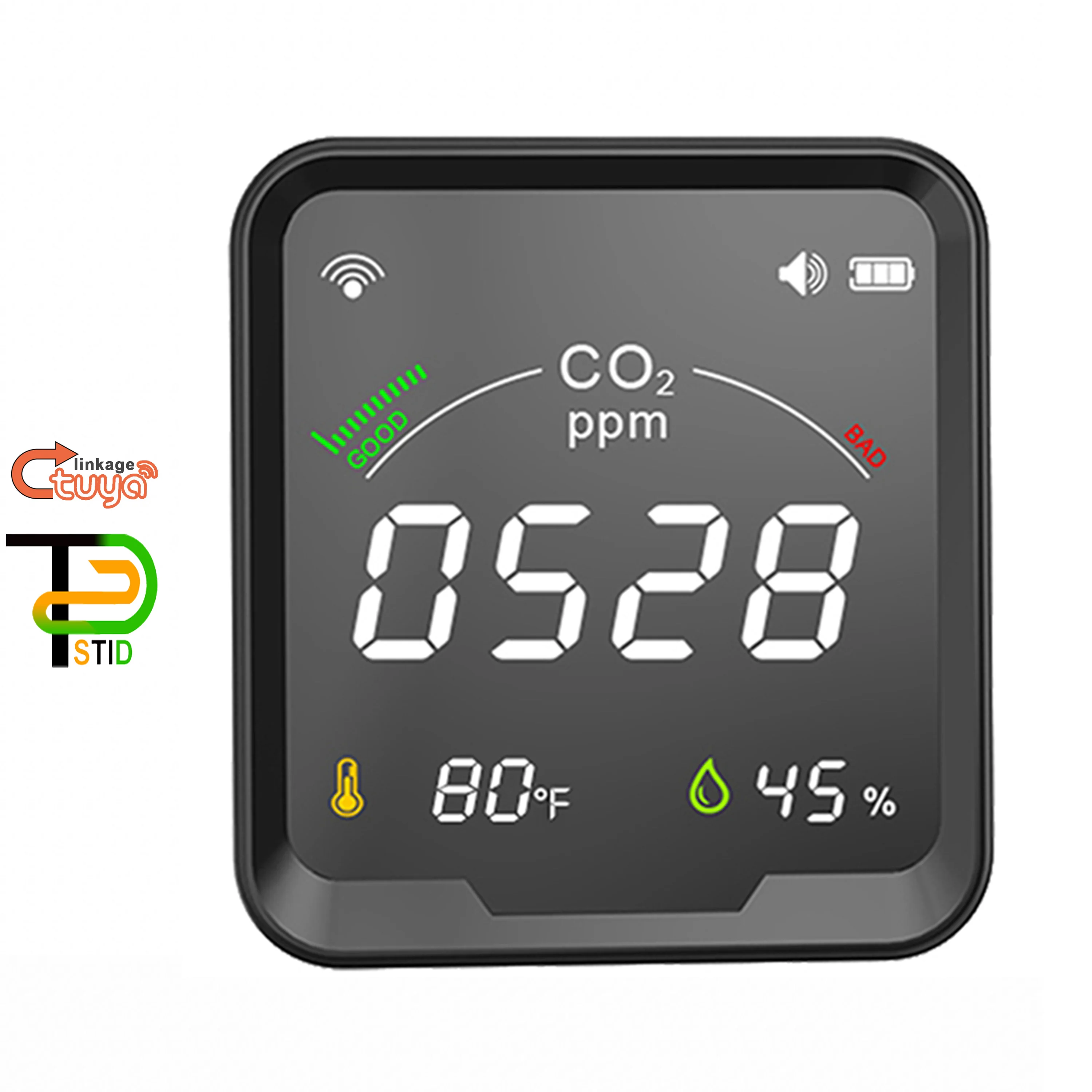 °C/F Battery Powered Full-color CO2 Air Quality Detector for Temperature,Humidity Monitor WIFI TUYA Smart Home Automation
°C/F Battery Powered Full-color CO2 Air Quality Detector for Temperature,Humidity Monitor WIFI TUYA Smart Home Automation