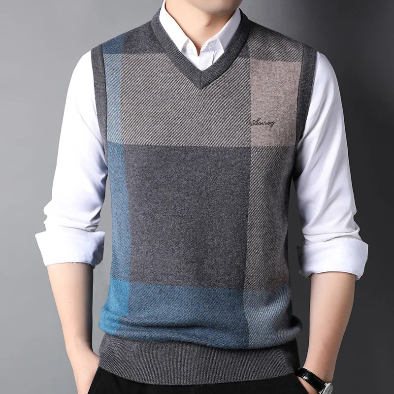 Men's Sleeveless Sweater Vest 100% Woolen Sweater V-neck Thickening Jacquard Plaid Autumn and Winter Warm Men's Vest
Men's Sleeveless Sweater Vest 100% Woolen Sweater V-neck Thickening Jacquard Plaid Autumn and Winter Warm Men's Vest