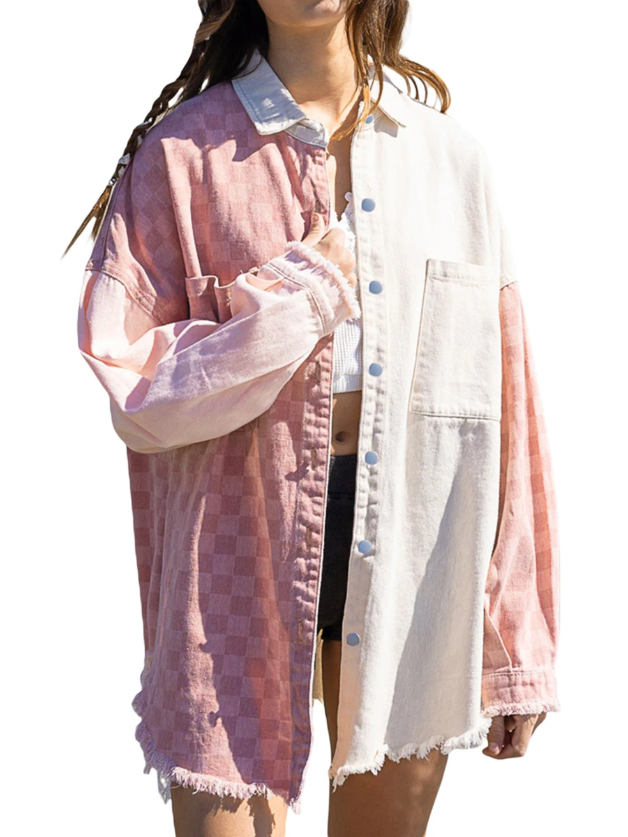 Women s Long Sleeve Outwear Contrast Color Checkerboard Pattern Front Pockets Turn-Down Collar Button-Down Coat
Women s Long Sleeve Outwear Contrast Color Checkerboard Pattern Front Pockets Turn-Down Collar Button-Down Coat