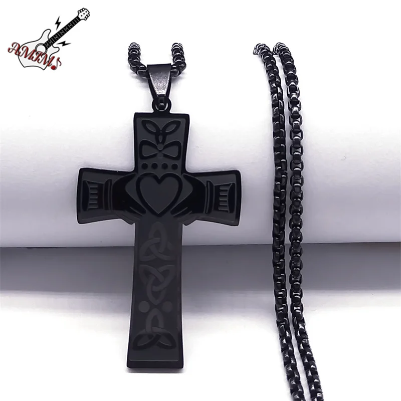 Celtic Trinity Knot Claddagh Heart Pendant Necklaces Stainless Steel Black Color Irish Knot Amulet Necklace Jewelry collar
Celtic Trinity Knot Claddagh Heart Pendant Necklaces Stainless Steel Black Color Irish Knot Amulet Necklace Jewelry collar