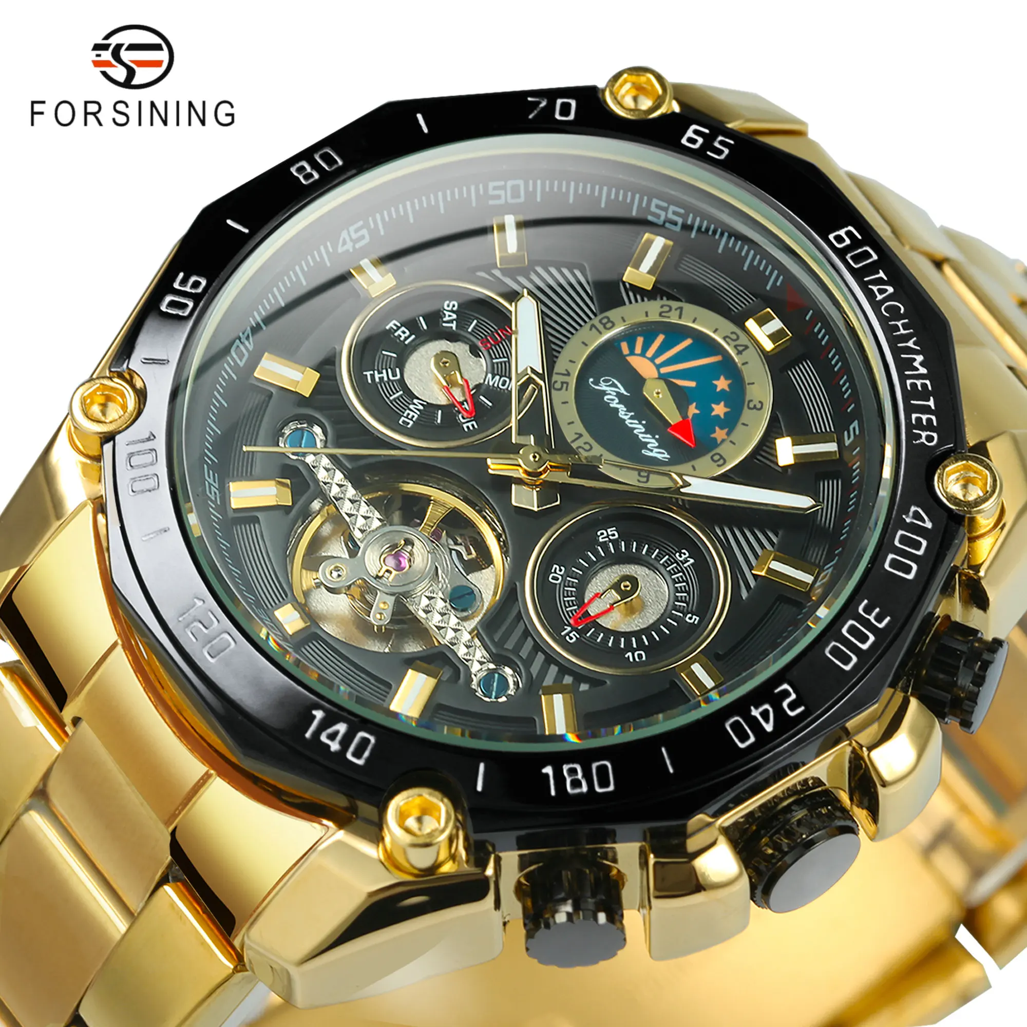 

Forsining Tourbillon Watch Moon Phase Automatic Mechanical Watches Mens Self-Winding Top Brand Sport Clock Relogio Masculino New