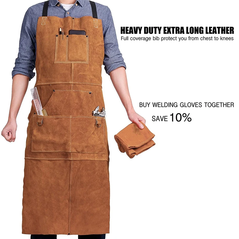 Leather Welding Apron Heat Flame-Resistant Heavy Duty Work Forge Apron With 6 Pockets 42Inch Large
Leather Welding Apron Heat Flame-Resistant Heavy Duty Work Forge Apron With 6 Pockets 42Inch Large