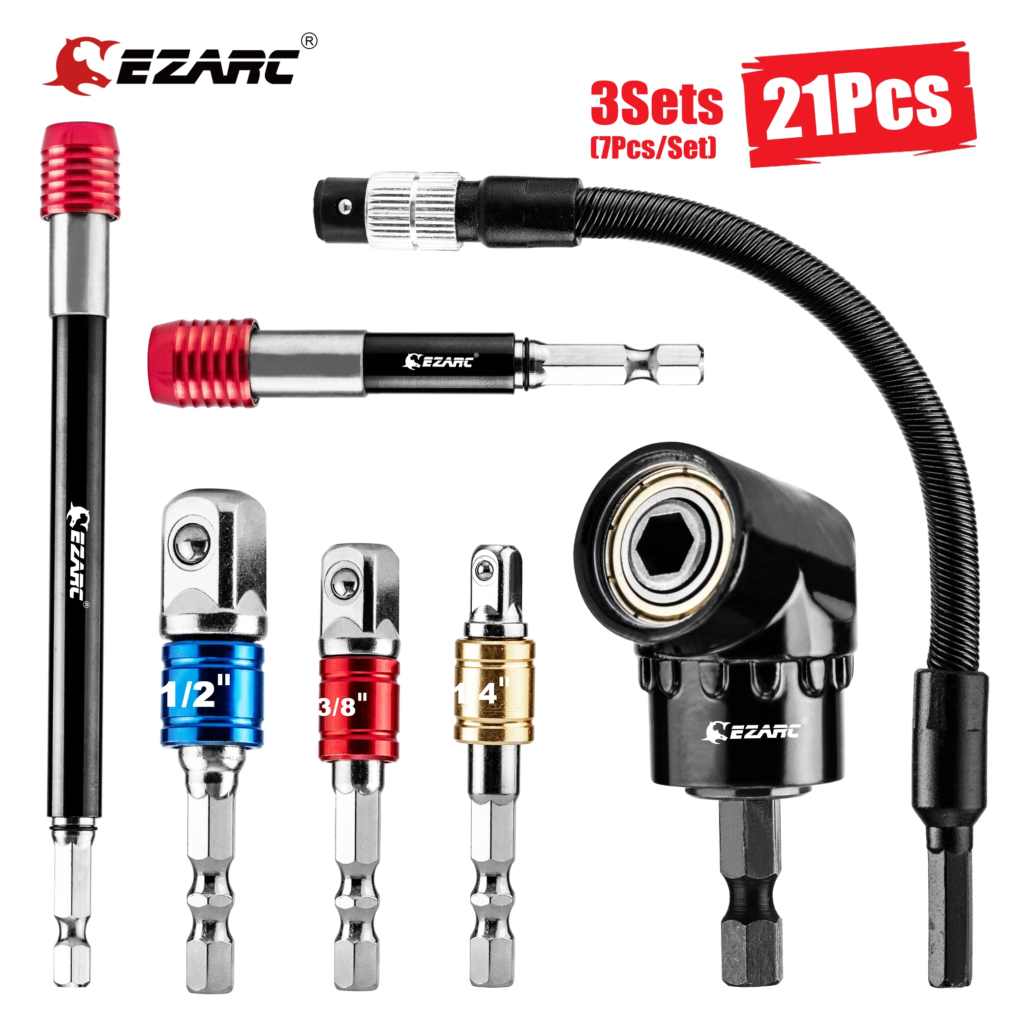 EZARC 3Sets(7Pcs/Set) Flexible Drill Bit Extension 105° Drill Bit Attachment Universal Socket Adapter Drill Bit Holder Extension
EZARC 3Sets(7Pcs/Set) Flexible Drill Bit Extension 105° Drill Bit Attachment Universal Socket Adapter Drill Bit Holder Extension