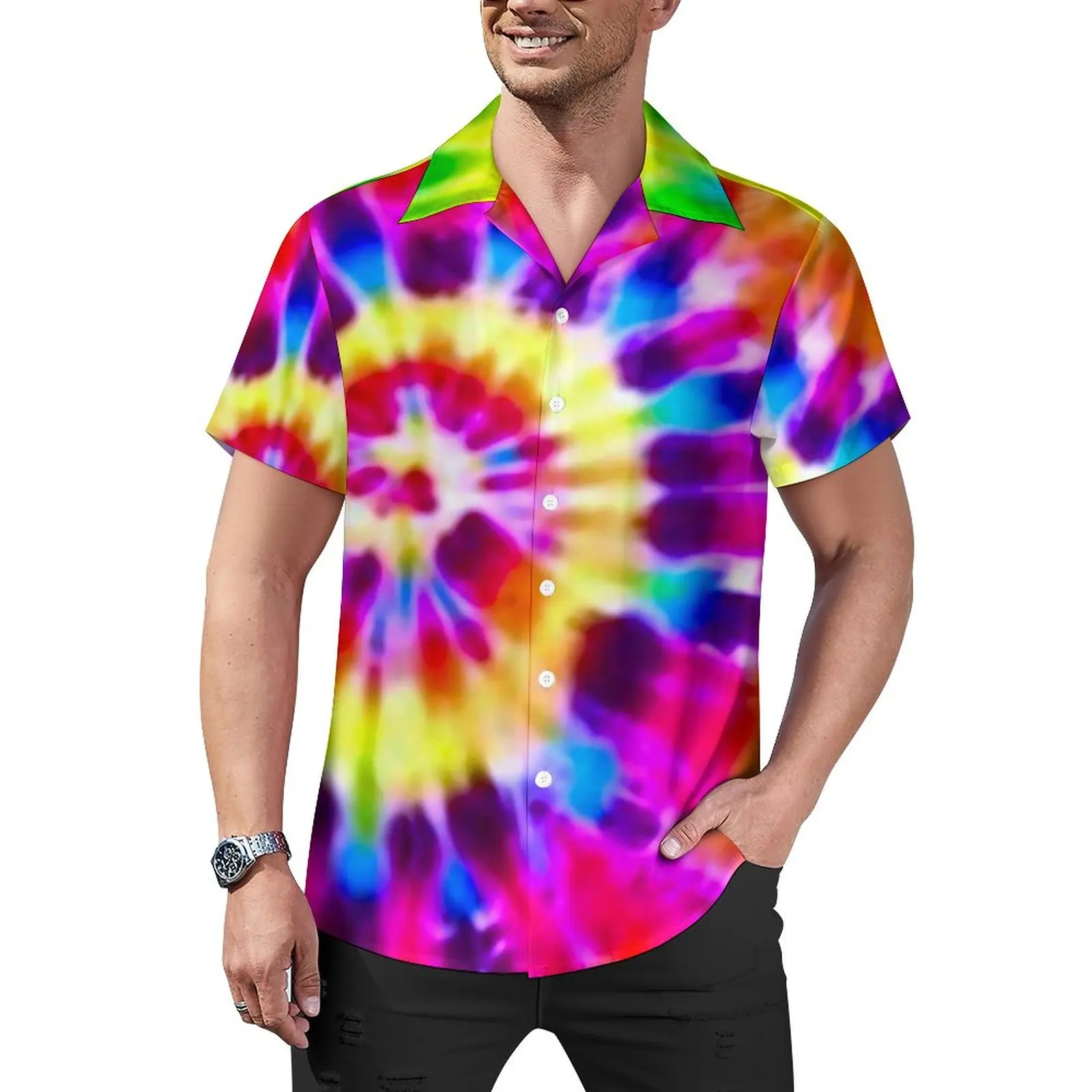 Rainbow Tie Dye Loose Shirt Man Beach Psychedelic Supernova Casual Shirts Summer Design Short Sleeve Novelty Oversized Blouses
Rainbow Tie Dye Loose Shirt Man Beach Psychedelic Supernova Casual Shirts Summer Design Short Sleeve Novelty Oversized Blouses