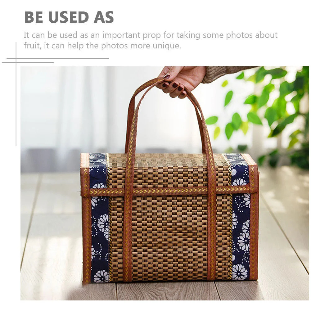 

Portable Picnic Basket Storage Box Lidded Basket Picnic Food Container Photo Prop Bamboo Vegetables Folding Fruits Lovers Decor