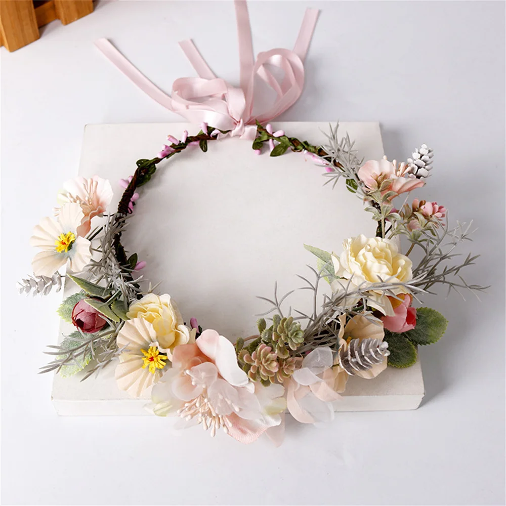 

Flower Crown Wreath Bride Wedding Hair Accessories Gorgeous Headbands Braided Vine Headwear Garland Ornament For Women Girls