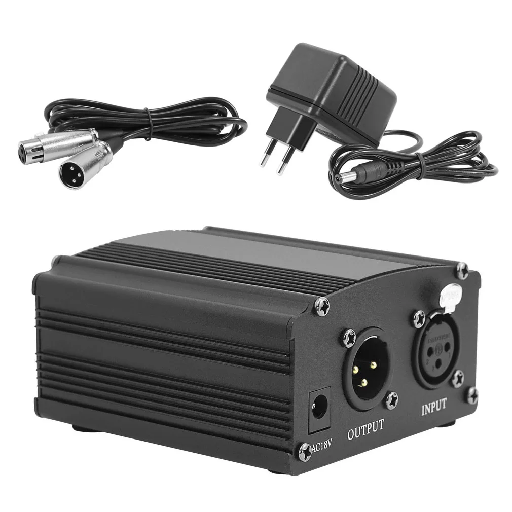 

48V Phantom Power For BM 800 Condenser microphone Recording Equipment EU Plug Mic Phantom Power and Adapter 2.5M XLR Audio Cable