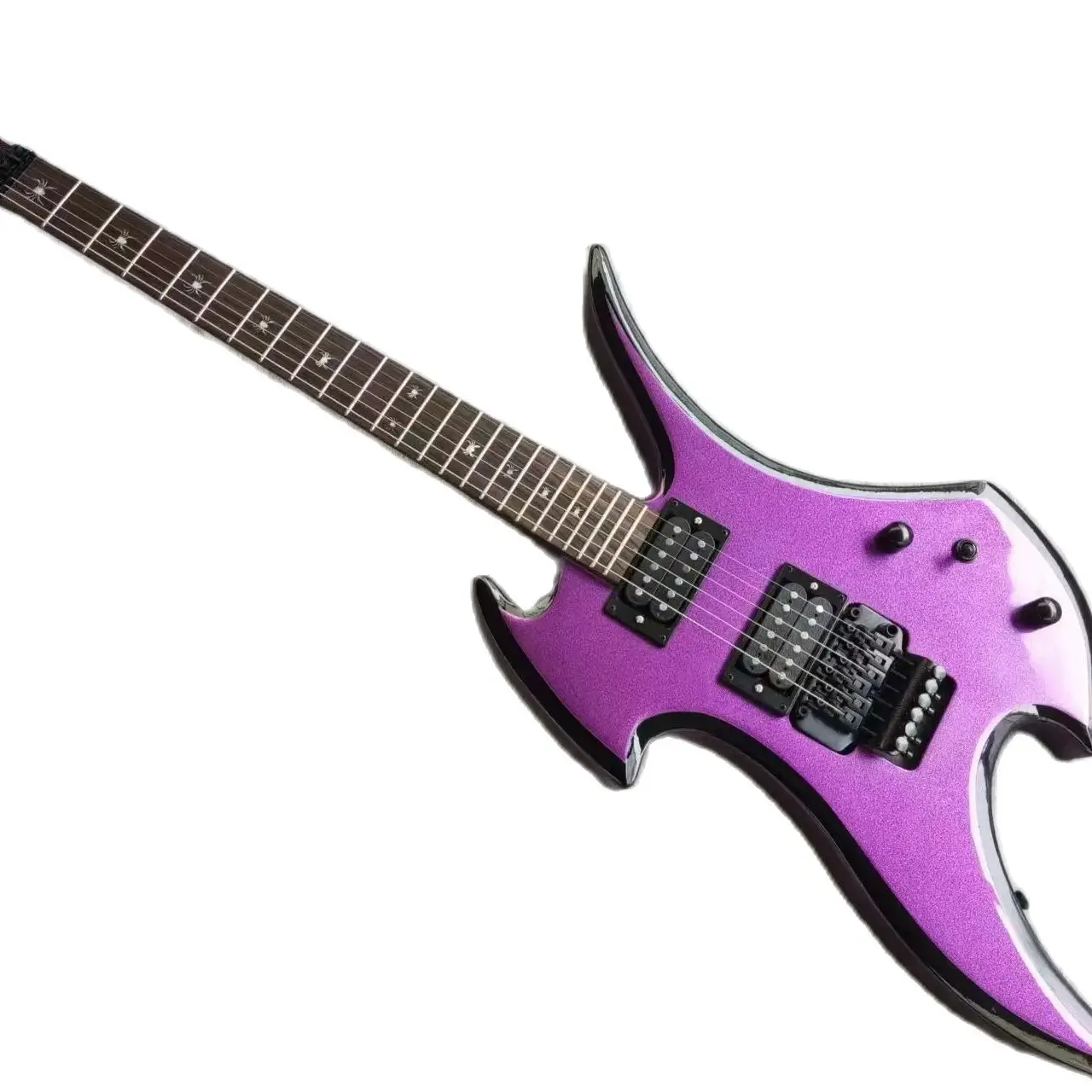 Электрогитара на заказ, 6 струн, металлическая гитара, искусственная, мост тремоло, инкрустация пауком, черные кнопки 
Электрогитара на заказ, 6 струн, металлическая гитара, искусственная, мост тремоло, инкрустация пауком, черные кнопки