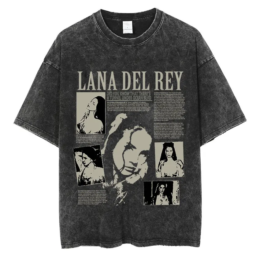 

Hip Hop Singer Lana Del Rey The Eras Tour Vintage Washed T-Shirt Streetwear Rinsing Black Gray T Shirt Male Tees Short Sleeve