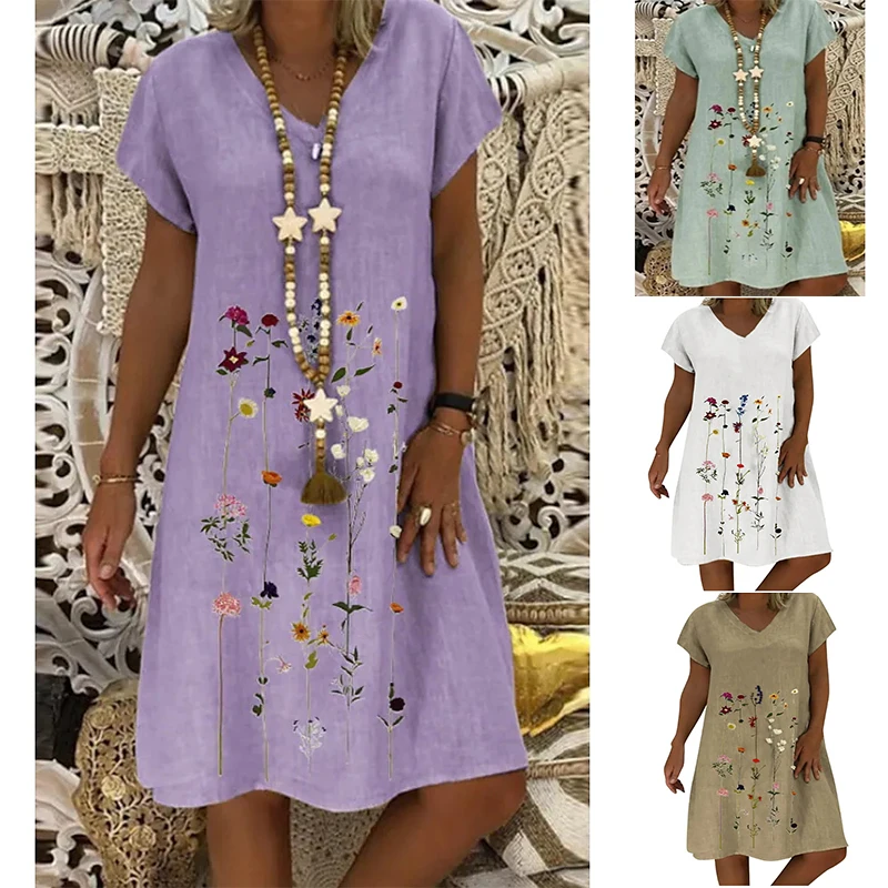 Fashion Ladies A-Line Dress V-Neck Short Sleeve New Dress Knee-Length Loose Basic Women's Dress Summer 2022
Fashion Ladies A-Line Dress V-Neck Short Sleeve New Dress Knee-Length Loose Basic Women's Dress Summer 2022