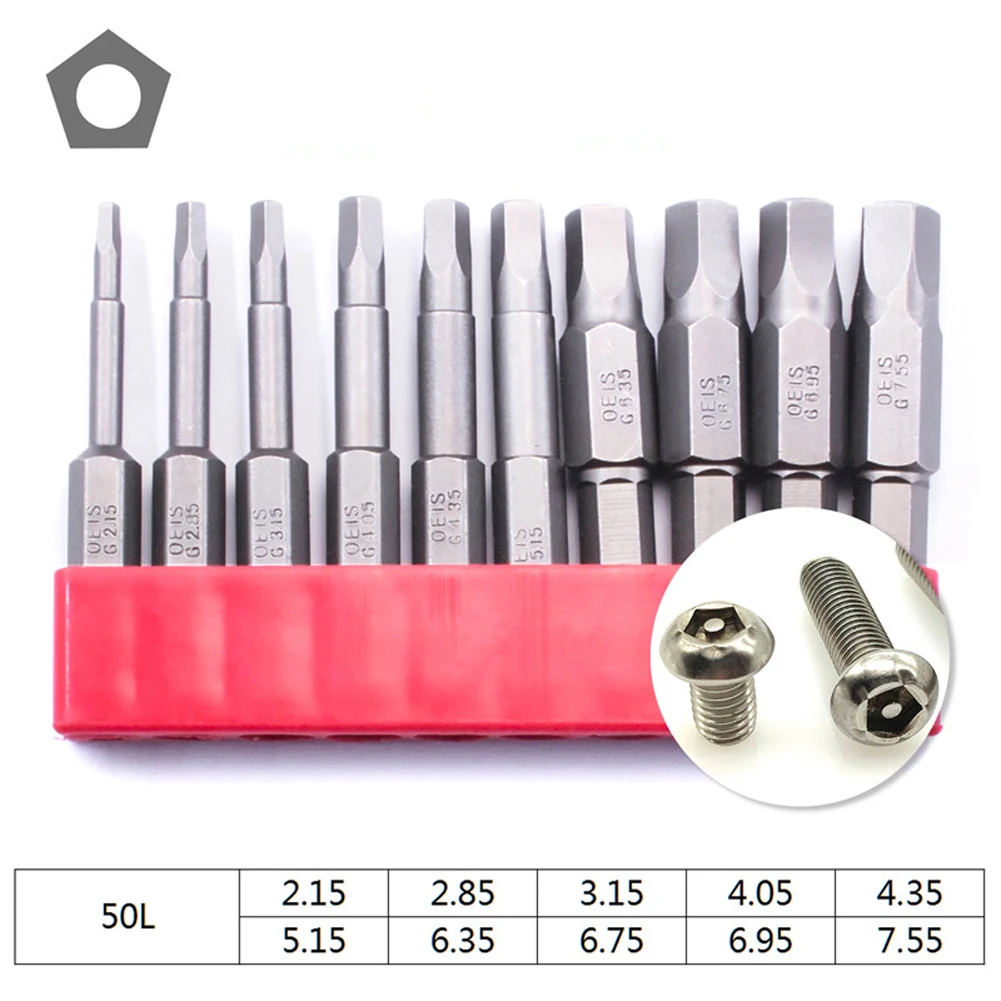 10pcs 2.15-7.35mm Pentagonal Screwdriver Bit Magnetic 1/4'' Hex Shank For Pentagonal Anti-theft Screws Disassembly Installation
10pcs 2.15-7.35mm Pentagonal Screwdriver Bit Magnetic 1/4'' Hex Shank For Pentagonal Anti-theft Screws Disassembly Installation