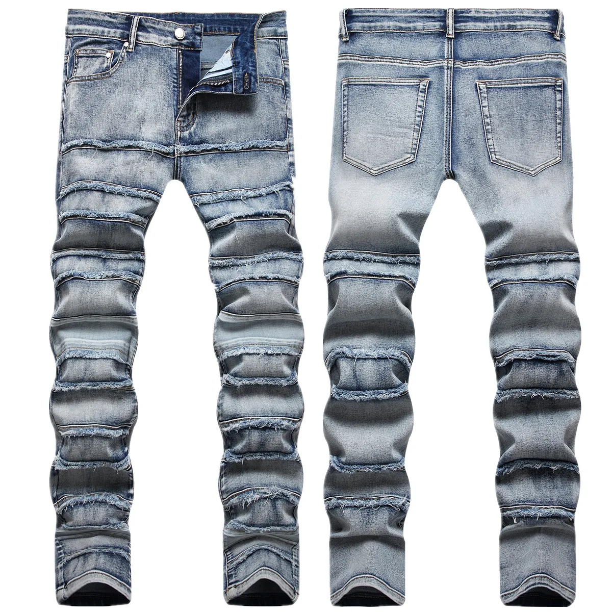 

2023 New Fashion Men's Ripped Distressed Destroyed Straight Fit Denims Pants Skinny Casual Fashion Jeans Stacked Patches Jeans