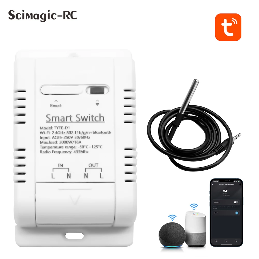 Смарт-датчик температуры Tuya Wi-Fi Rf, 433 МГц, с поддержкой Alexa и Google Home 
Смарт-датчик температуры Tuya Wi-Fi Rf, 433 МГц, с поддержкой Alexa и Google Home