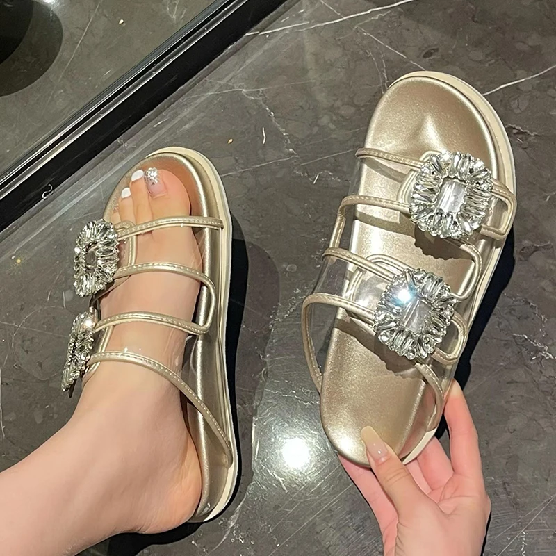 Fashion Pvc Ladies Slippers Luxury Rhinestones Women Flip Flops Summer Casual Round Toe Slides 2022 Female Shoes Outside Flats
Fashion Pvc Ladies Slippers Luxury Rhinestones Women Flip Flops Summer Casual Round Toe Slides 2022 Female Shoes Outside Flats